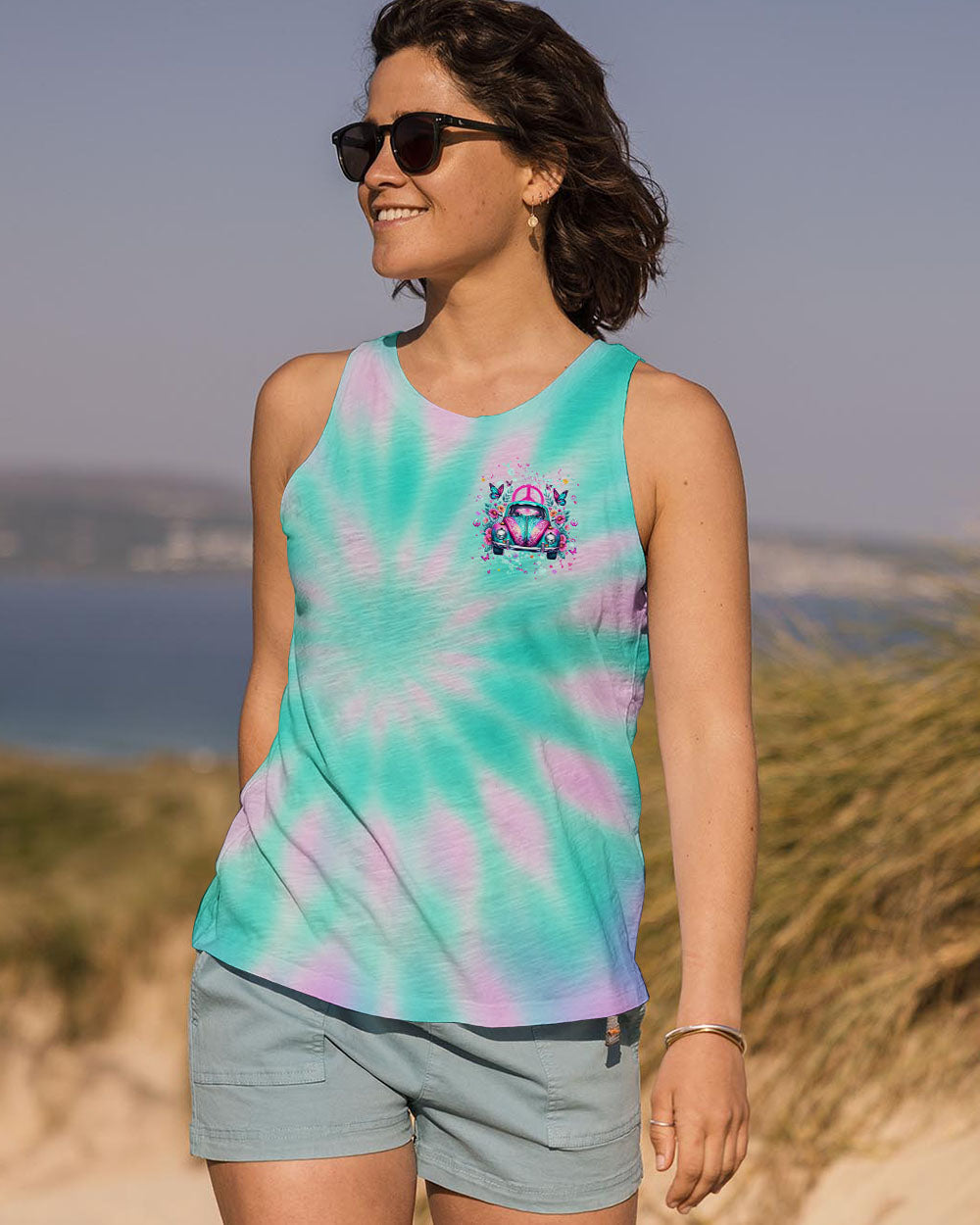 Well I_E2_80_99m Older Now but I_E2_80_99m Still Runnin_E2_80_99 Against the Wind Retro Car Tie Dye Design for Women AOP Shirts _13_ 04qXw