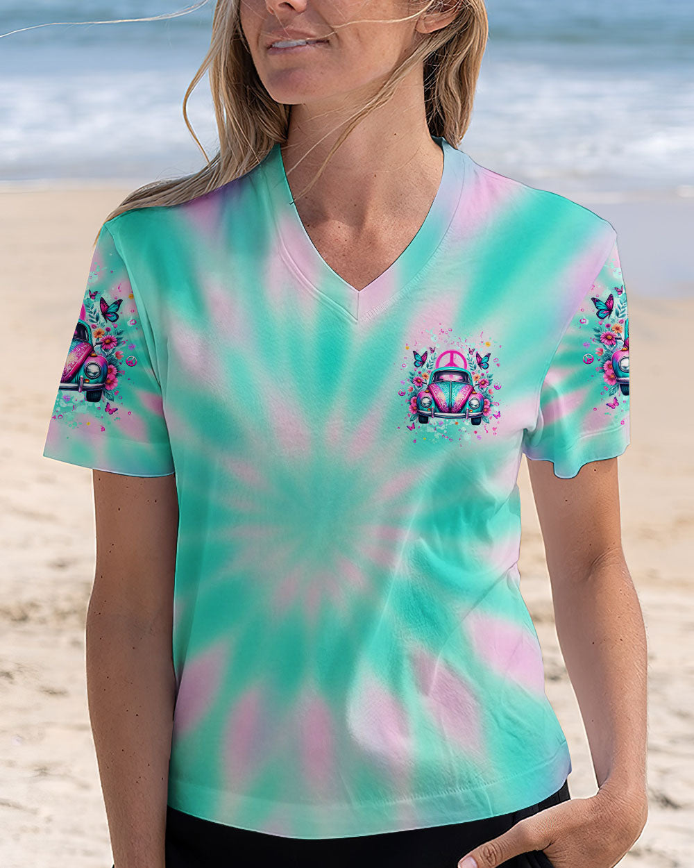 Well I_E2_80_99m Older Now but I_E2_80_99m Still Runnin_E2_80_99 Against the Wind Retro Car Tie Dye Design for Women AOP Shirts _4_ q9mBp