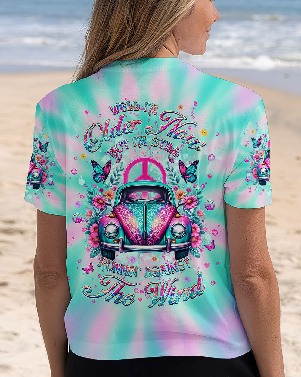 Well I_E2_80_99m Older Now but I_E2_80_99m Still Runnin_E2_80_99 Against the Wind Retro Car Tie Dye Design for Women AOP Shirts _5_ rJlMh
