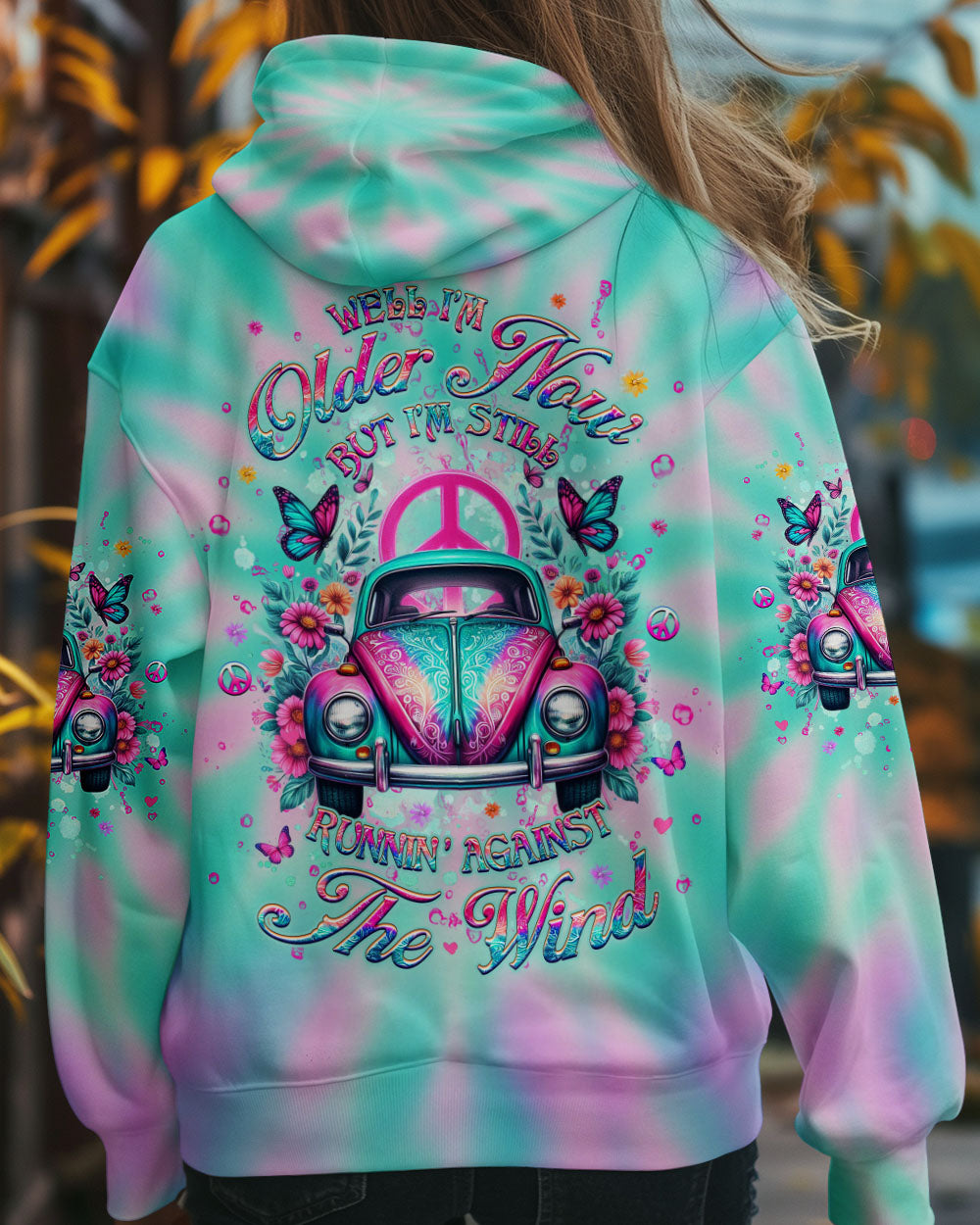 Well I_E2_80_99m Older Now but I_E2_80_99m Still Runnin_E2_80_99 Against the Wind Retro Car Tie Dye Design for Women AOP Shirts _7_ XkLXI