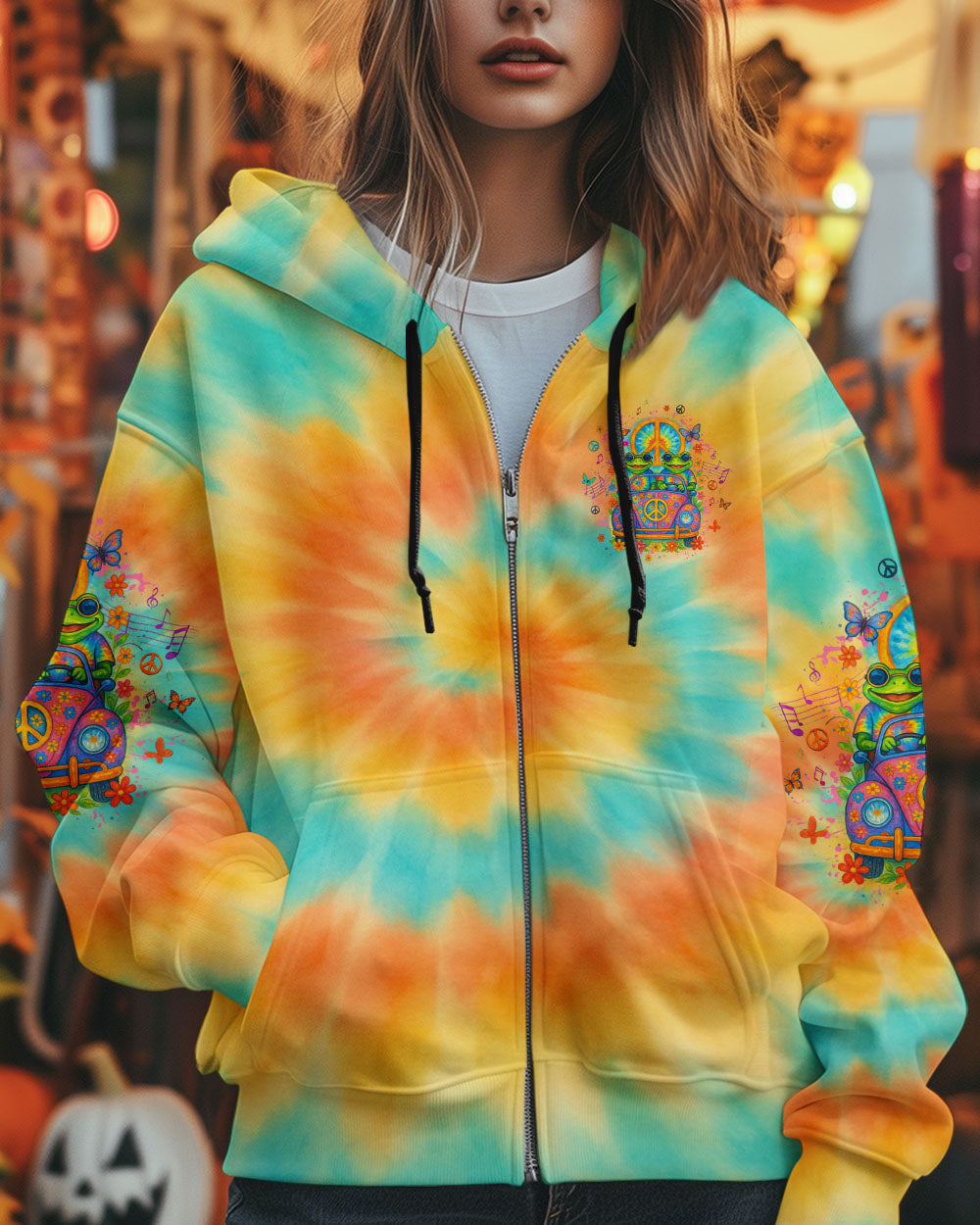 Well Im Older Now Butt Im Still Runnin Against The Wind Tie Dye Frog with Music Graphic for Women AOP Shirts _10_ SzuXt