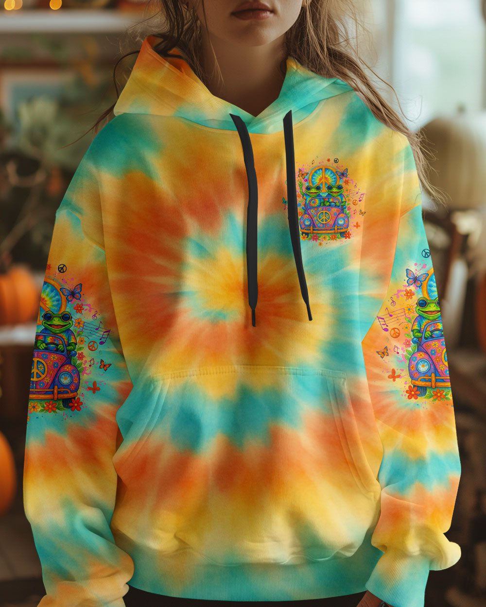 Well Im Older Now Butt Im Still Runnin Against The Wind Tie Dye Frog with Music Graphic for Women AOP Shirts _6_ HYO79