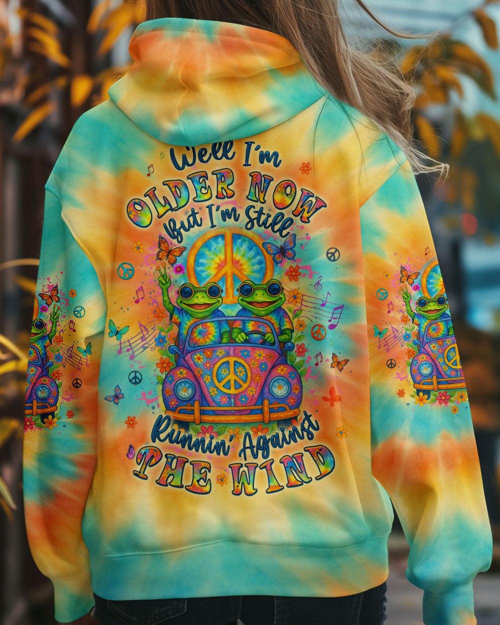 Well Im Older Now Butt Im Still Runnin Against The Wind Tie Dye Frog with Music Graphic for Women AOP Shirts _7_ 9o9v1