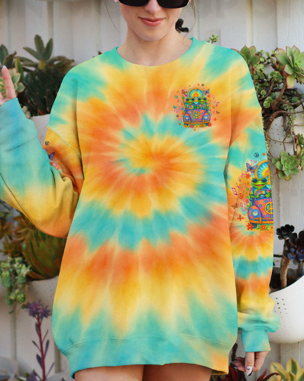 Well Im Older Now Butt Im Still Runnin Against The Wind Tie Dye Frog with Music Graphic for Women AOP Shirts _8_ 4BXpA