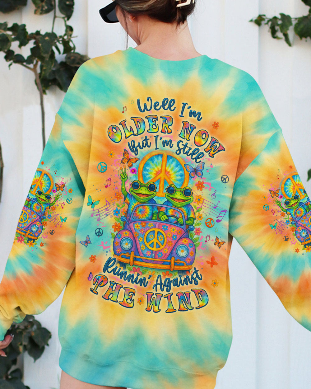 Well Im Older Now Butt Im Still Runnin Against The Wind Tie Dye Frog with Music Graphic for Women AOP Shirts _9_ A1Q6s