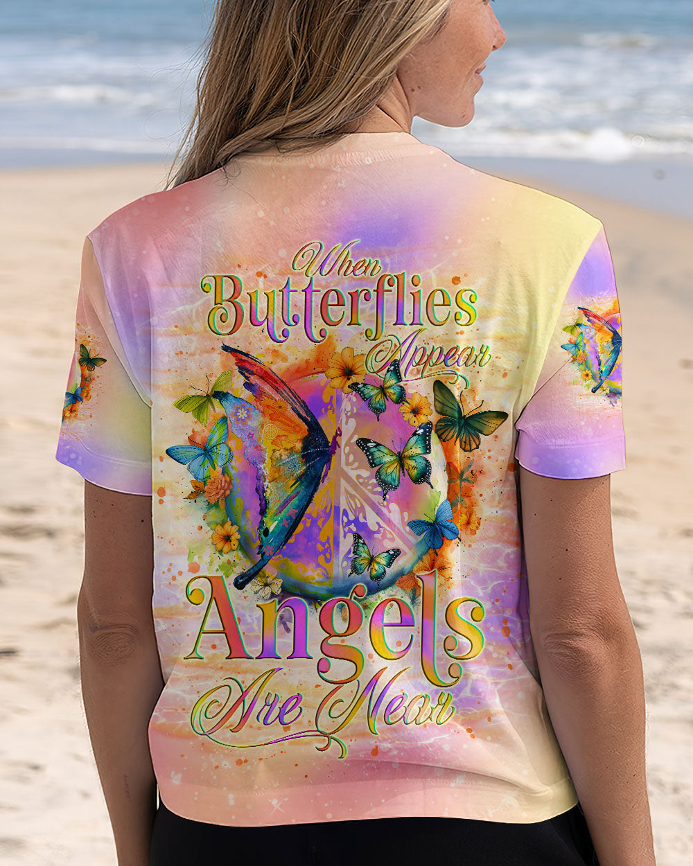 When Butterflies Appear Angels Are Near Memorial Butterfly AOP Shirts _13_ pzDWB