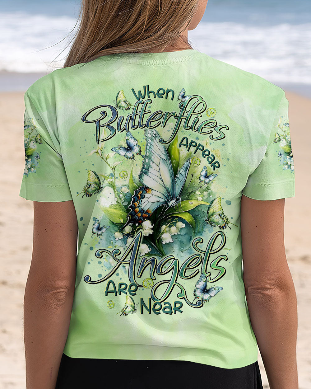 When Butterflies Appear Angels Are Near Memorial Butterfly Floral AOP Shirts _10_ k8Guo