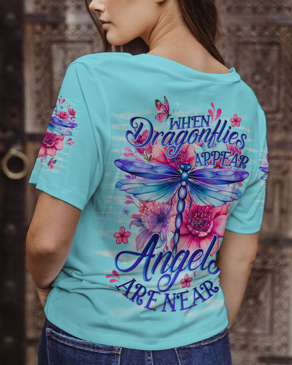 When Dragonflies Appear Angels Are Near Inspirational Floral Design AOP Shirts _3_ hy9Zc