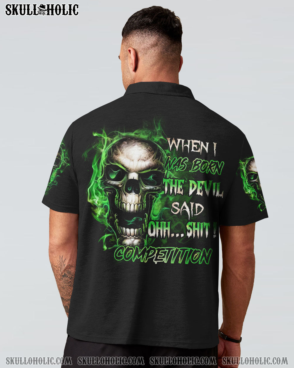 When I Was Born The Devil Said Oh S Competition Green Flame Skull Bold Graphic AOP Shirts _10_ L4zLI