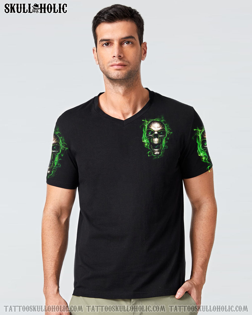 When I Was Born The Devil Said Oh S Competition Green Flame Skull Bold Graphic AOP Shirts _13_ FFSO3