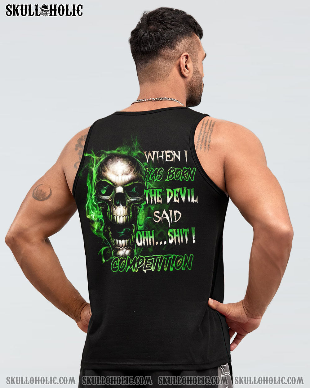 When I Was Born The Devil Said Oh S Competition Green Flame Skull Bold Graphic AOP Shirts _16_ LPP4N