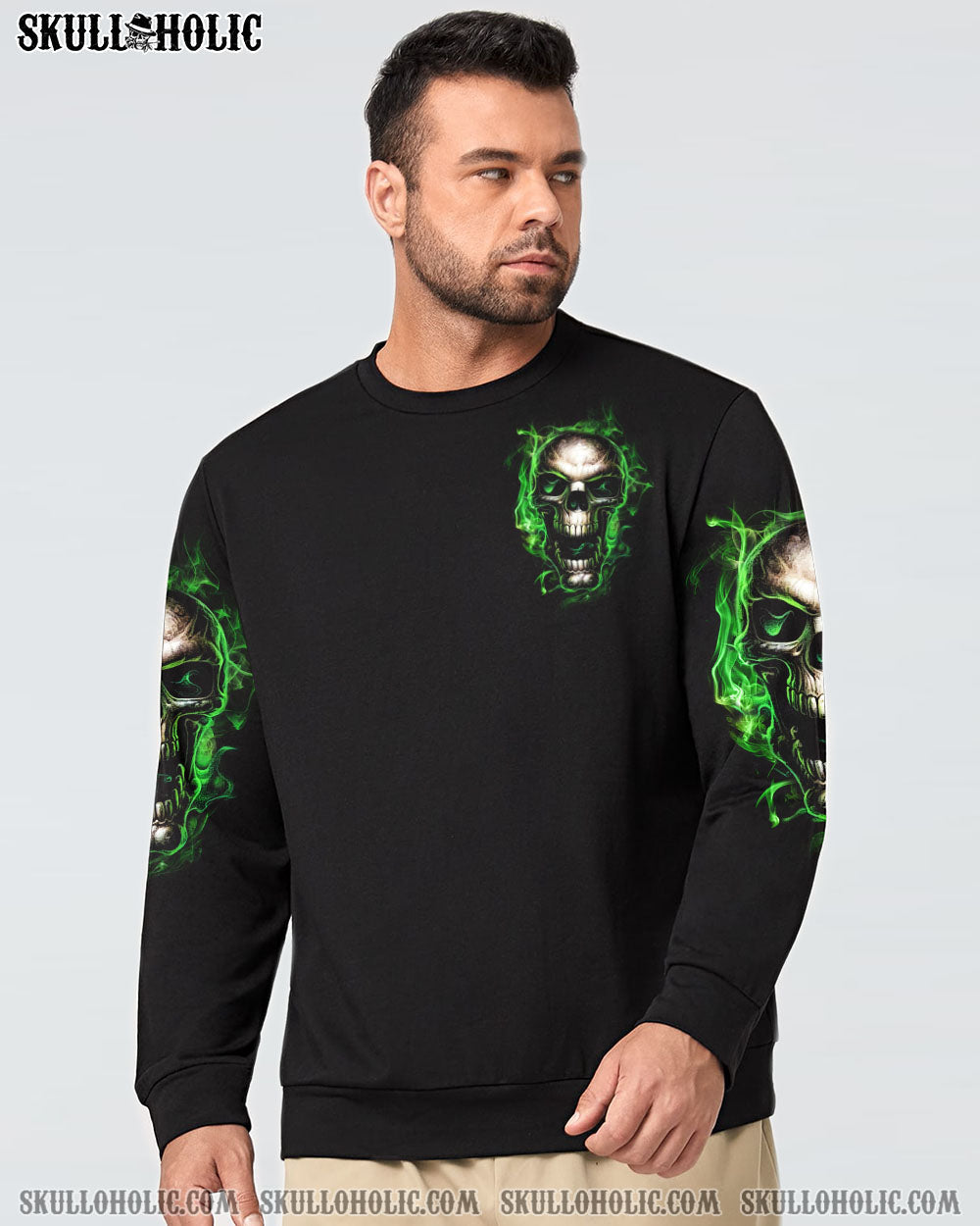 When I Was Born The Devil Said Oh S Competition Green Flame Skull Bold Graphic AOP Shirts _5_ QwyQV