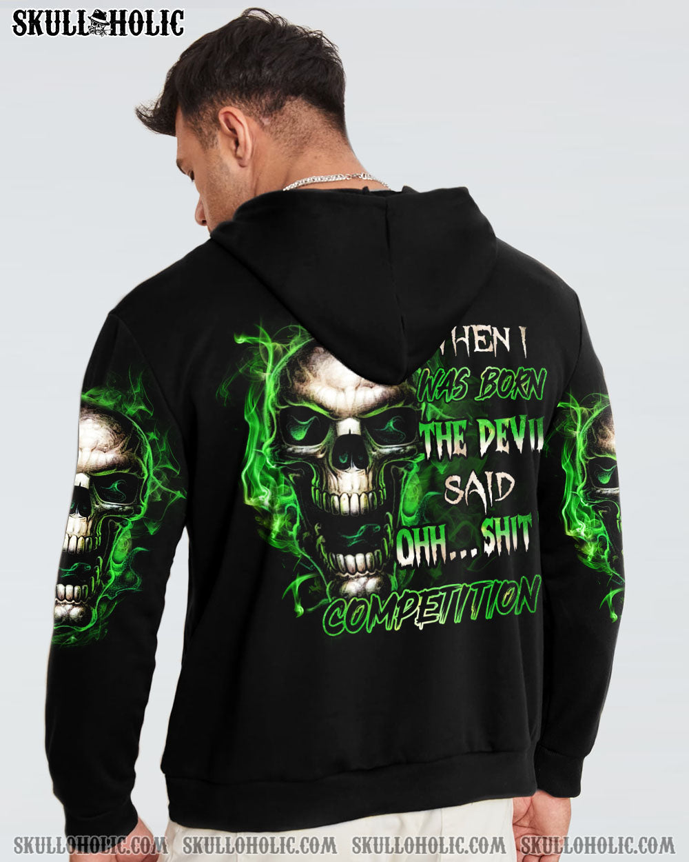 When I Was Born The Devil Said Oh S Competition Green Flame Skull Bold Graphic AOP Shirts _8_ R4l5i