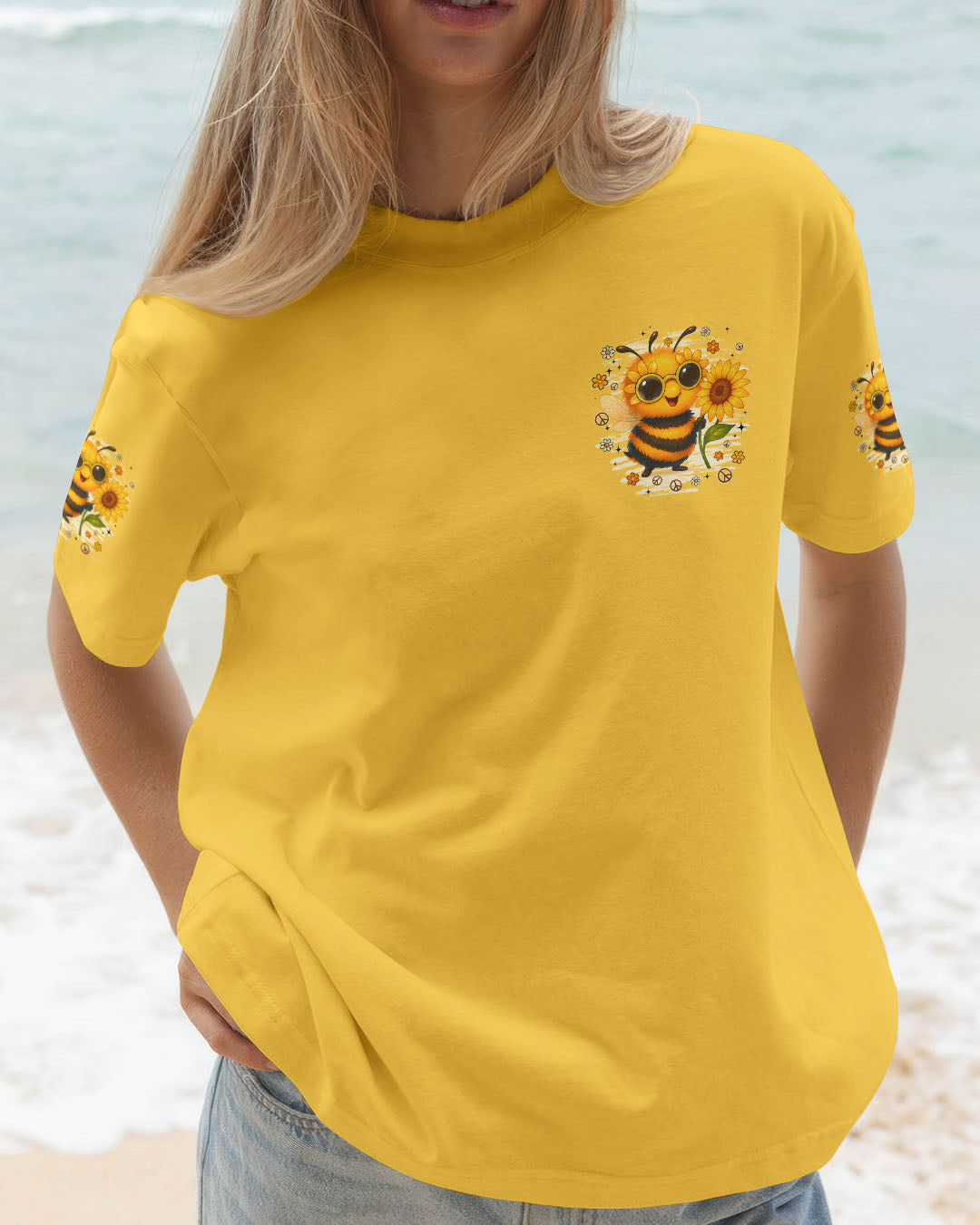 Whisper Words of Whisper Let It Bee Cute Sunflower _26 Peace Bee Design AOP Shirts _15_ eYRqC