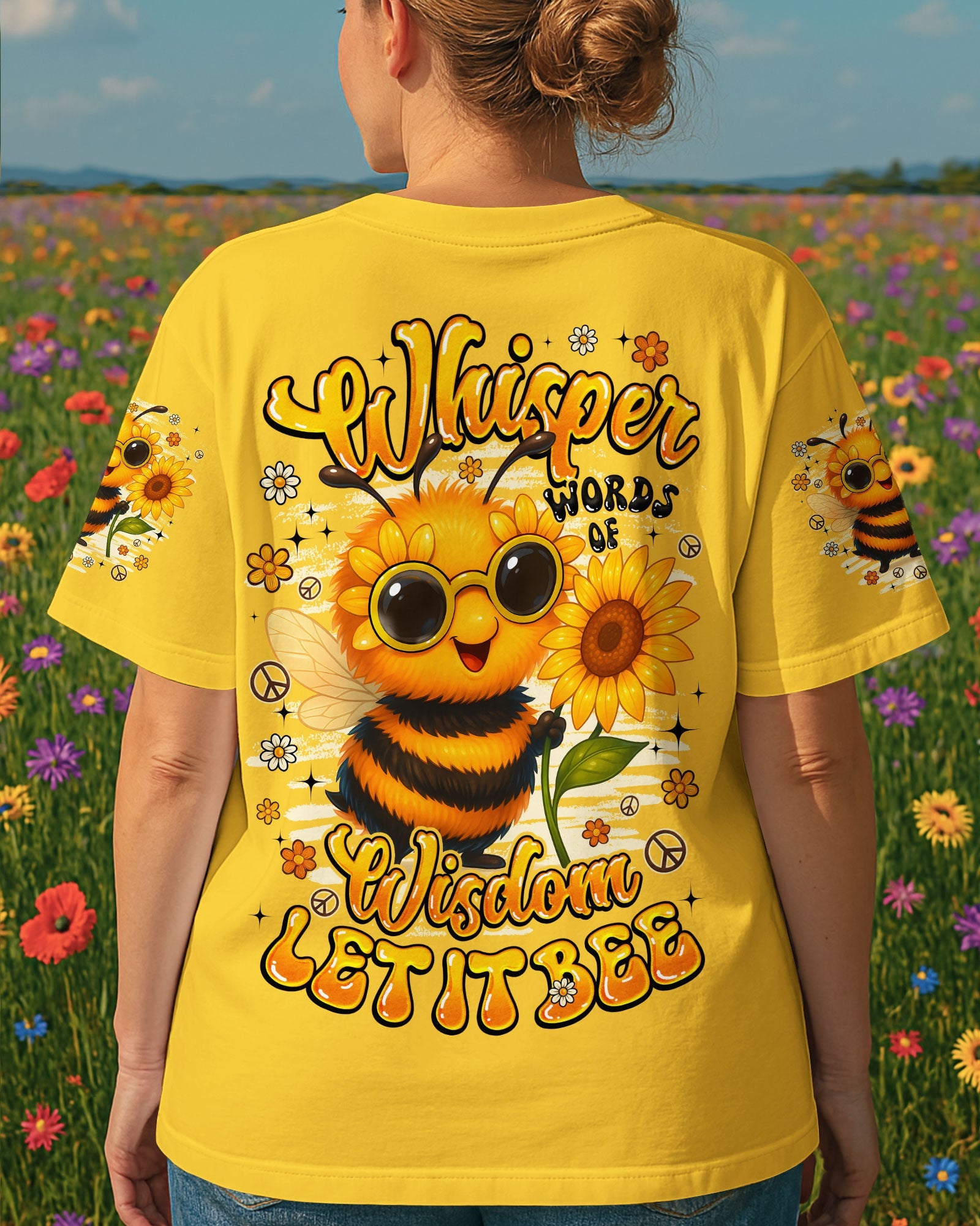Whisper Words of Whisper Let It Bee Cute Sunflower _26 Peace Bee Design AOP Shirts _1_ WSB2D