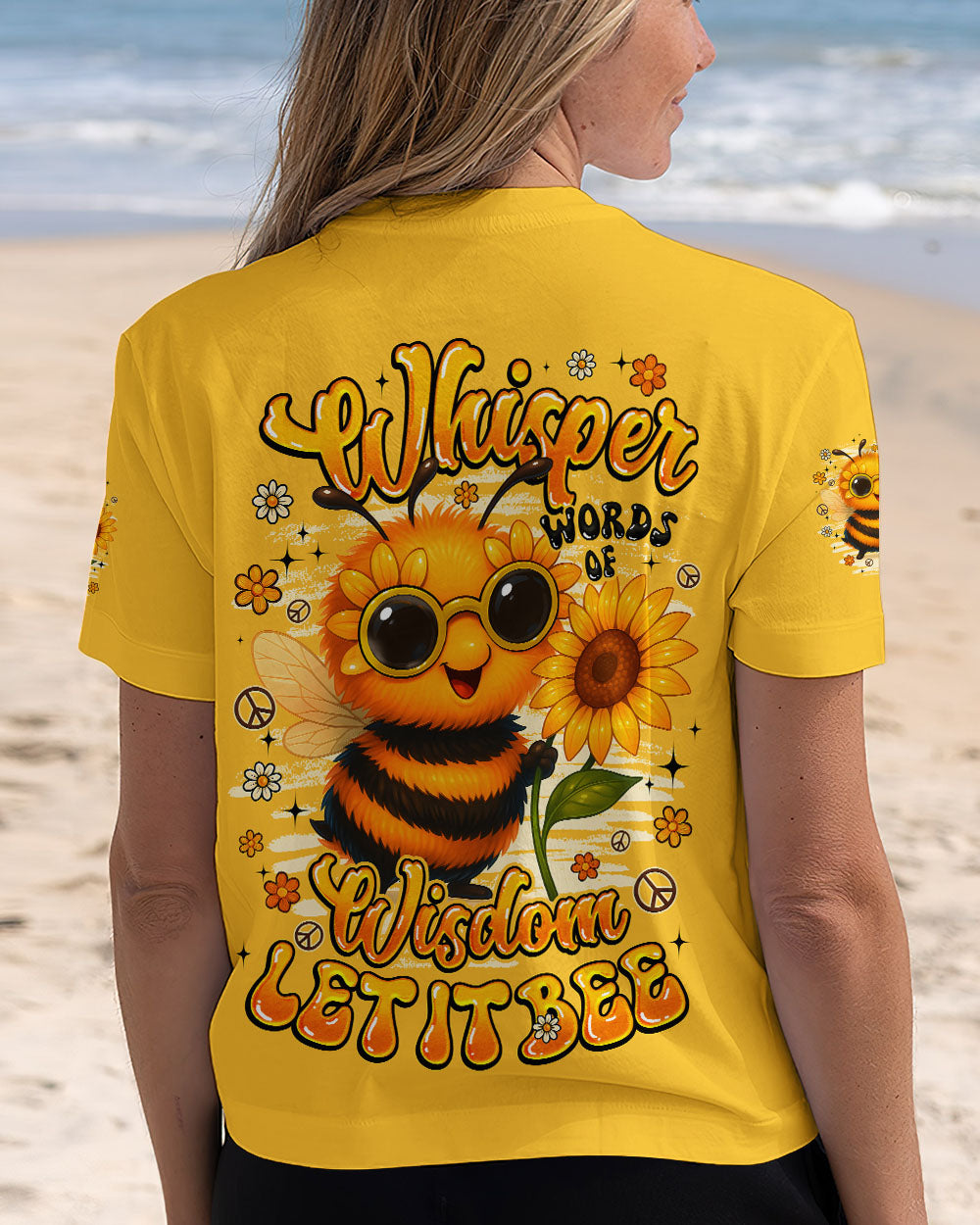 Whisper Words of Whisper Let It Bee Cute Sunflower _26 Peace Bee Design AOP Shirts _3_ zADUn