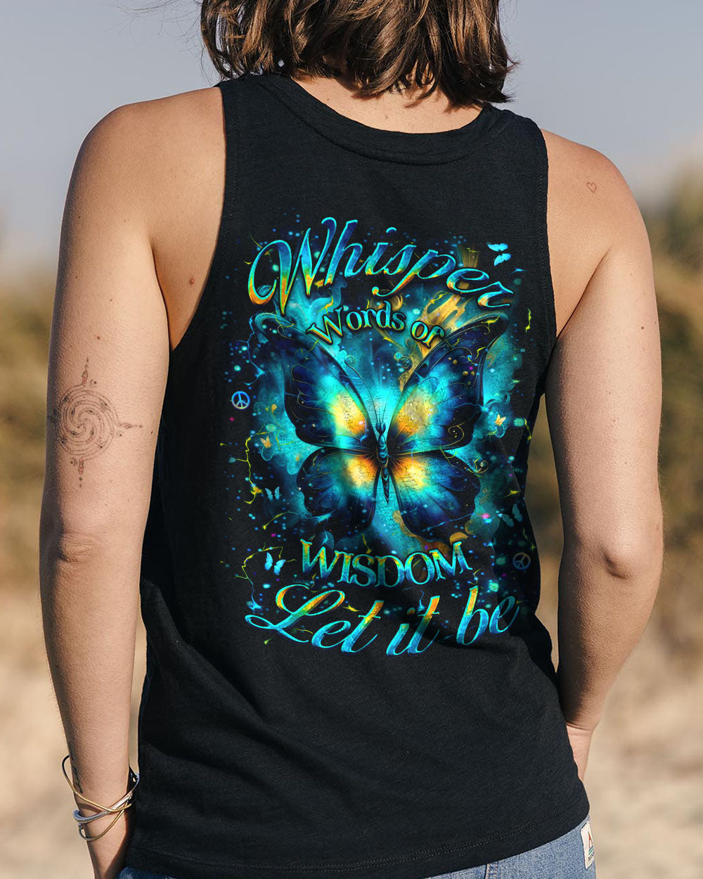 Whisper Words of Wisdom Let It Be Blue Butterfly Hippie Style AOP Shirts _13_ vuKqA