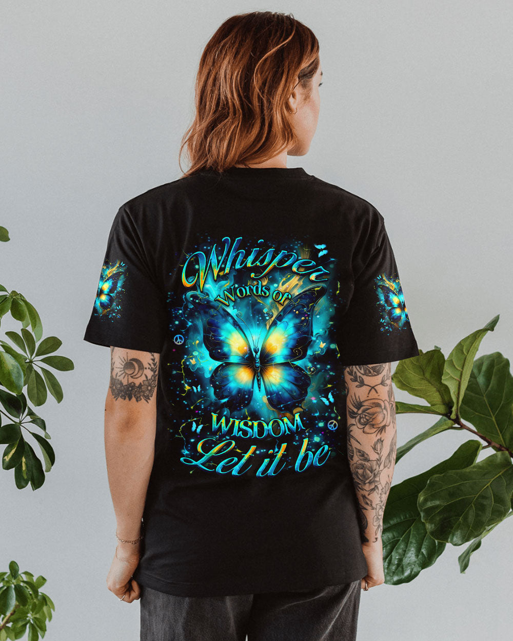 Whisper Words of Wisdom Let It Be Blue Butterfly Hippie Style AOP Shirts _3_ eO1Ub