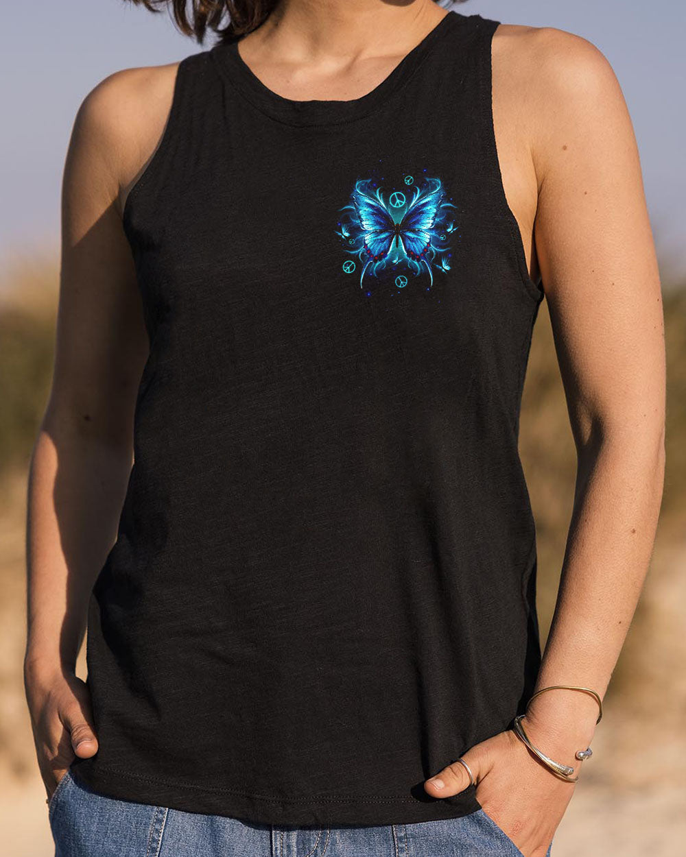 Whisper Words of Wisdom Let It Be Blue Butterfly Inspirational Graphic AOP Shirts _10_ atmch
