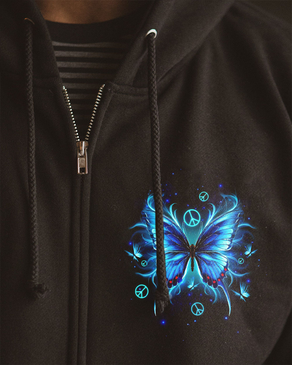 Whisper Words of Wisdom Let It Be Blue Butterfly Inspirational Graphic AOP Shirts _8_ tthCA