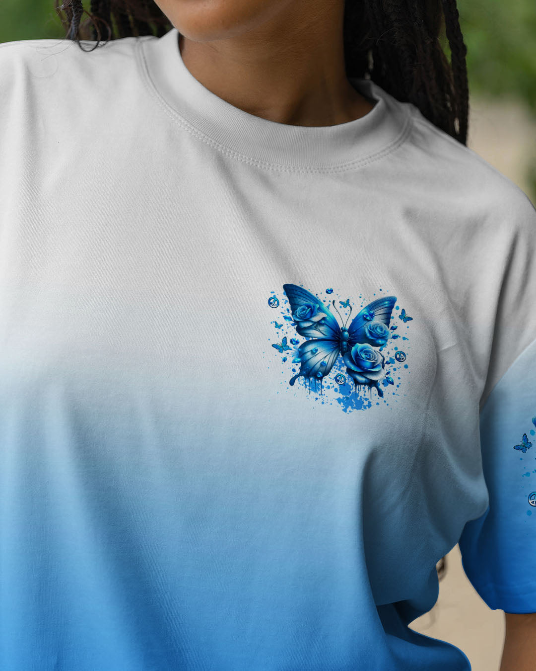 Whisper Words of Wisdom Let It Be Blue Butterfly and Rose Inspirational Wisdom AOP Shirts _3_ f5QBJ