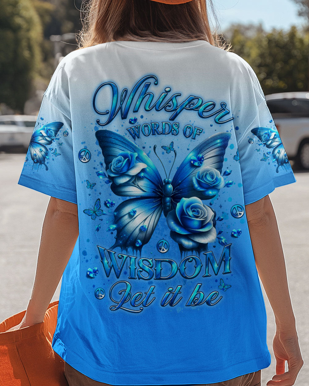 Whisper Words of Wisdom Let It Be Blue Butterfly and Rose Inspirational Wisdom AOP Shirts _6_ enDvL