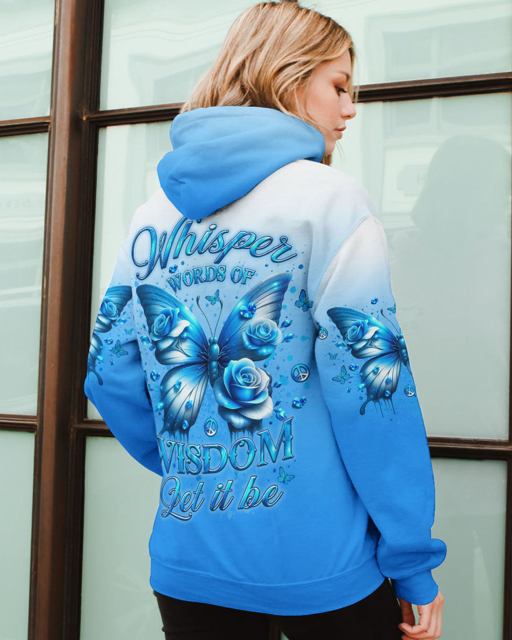 Whisper Words of Wisdom Let It Be Blue Butterfly and Rose Inspirational Wisdom AOP Shirts _7_ kINDk