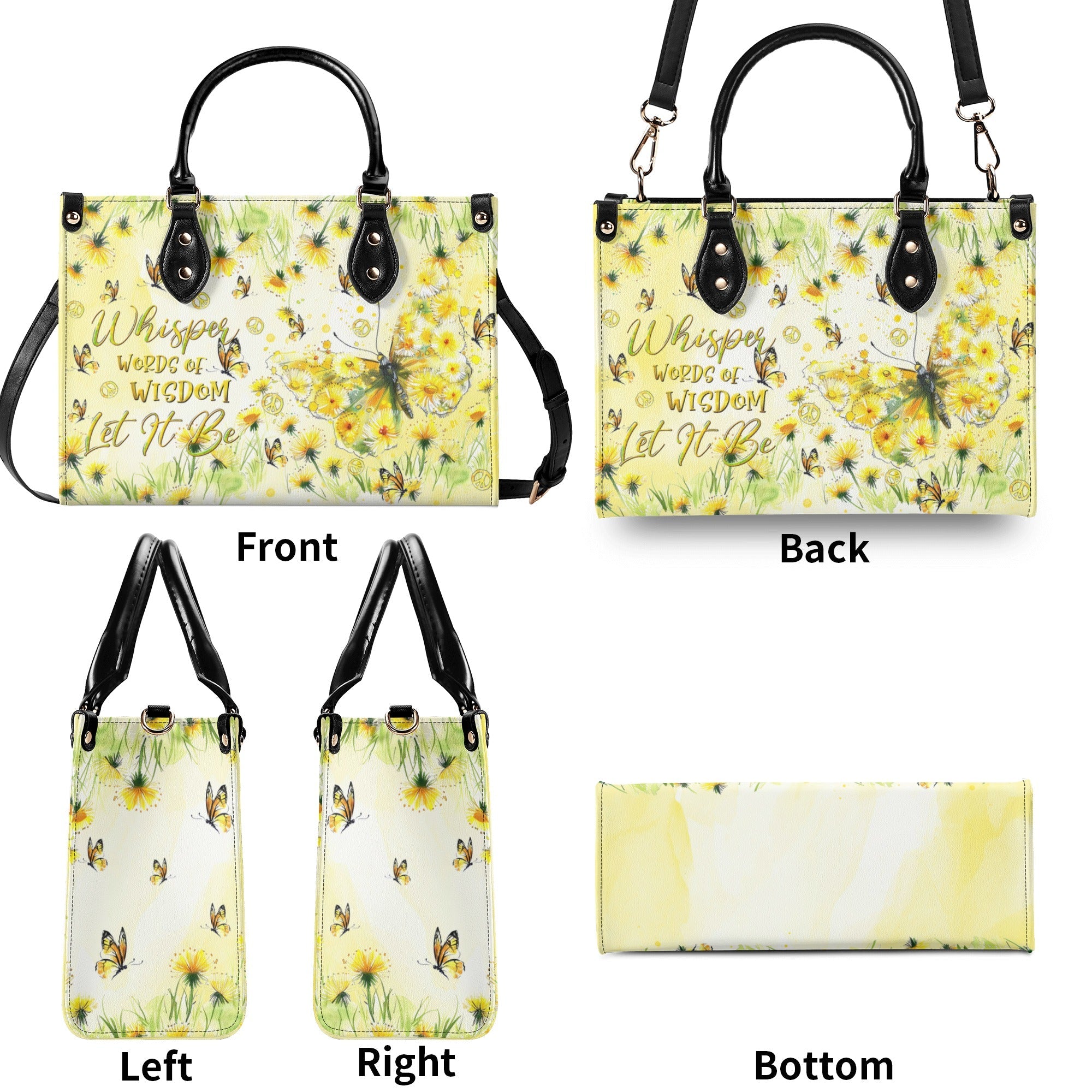 Whisper Words of Wisdom Let It Be Boho Butterfly with Flowers Hippie Leather Bag _8_ LxNli