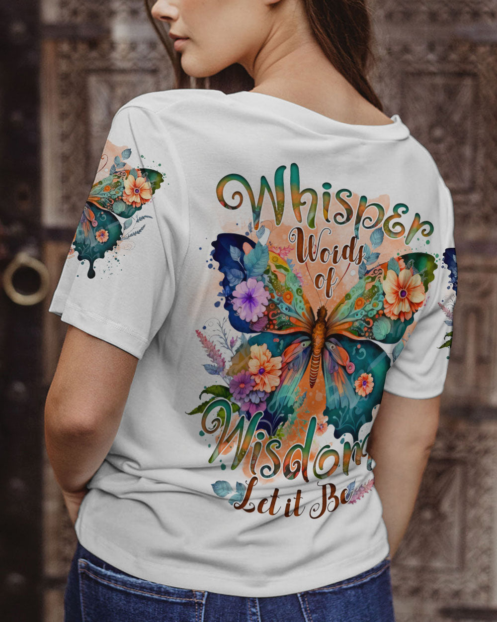 Whisper Words of Wisdom Let It Be Butterfly Floral Design AOP Shirts _12_ dmY00