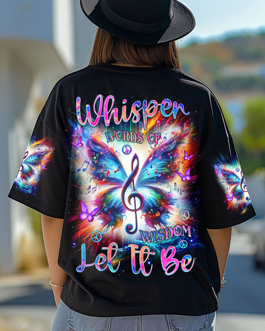Whisper Words of Wisdom Let It Be Butterfly Music Hippie Tee for Music Lover AOP Shirts _3_ gggGA