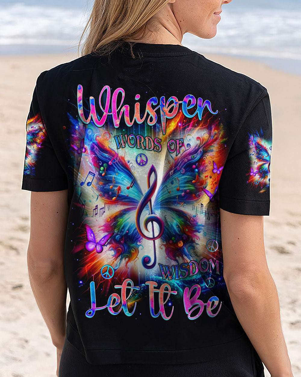 Whisper Words of Wisdom Let It Be Butterfly Music Hippie Tee for Music Lover AOP Shirts _5_ f7o5h