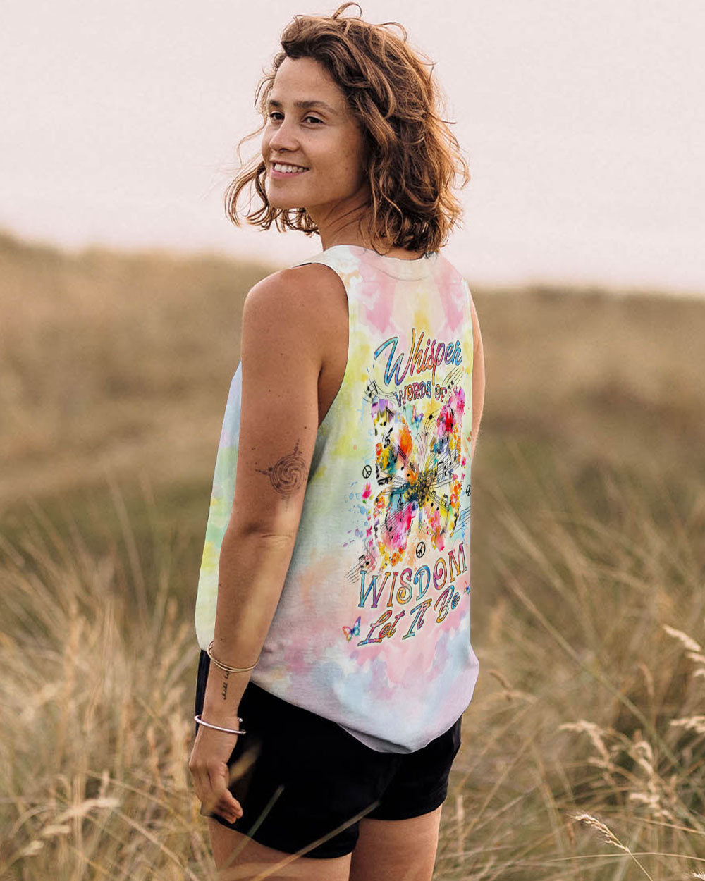 Whisper Words of Wisdom Let It Be Butterfly Tie Dye Musical Graphic AOP Shirts _14_ uBSlw