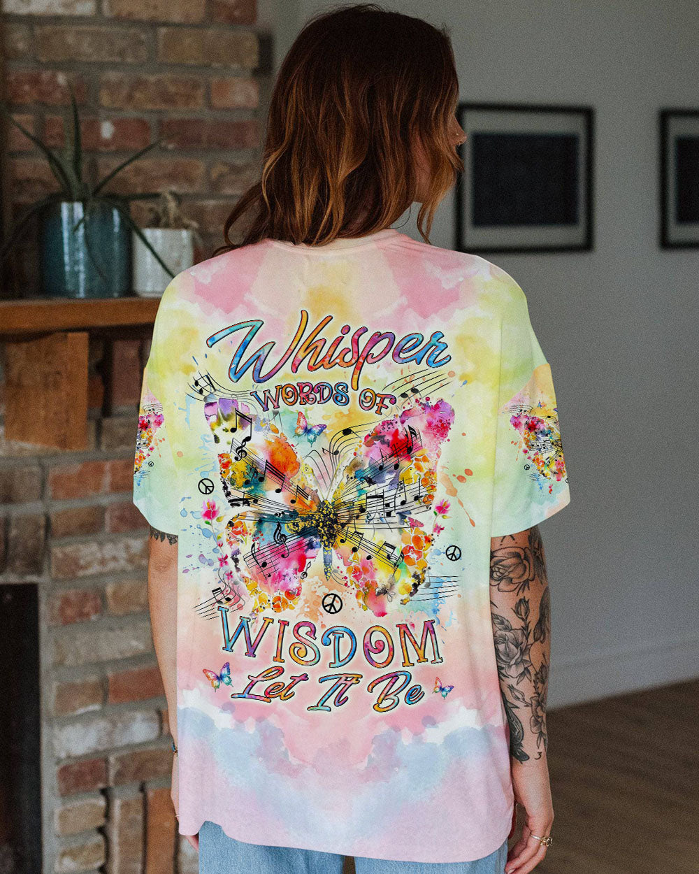 Whisper Words of Wisdom Let It Be Butterfly Tie Dye Musical Graphic AOP Shirts _4_ 1PYpj