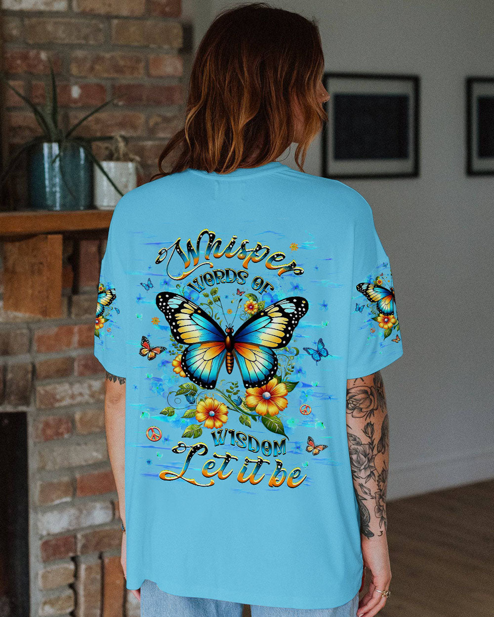 Whisper Words of Wisdom Let It Be Butterfly and Floral Graphic AOP Shirts _10_ XN7a1