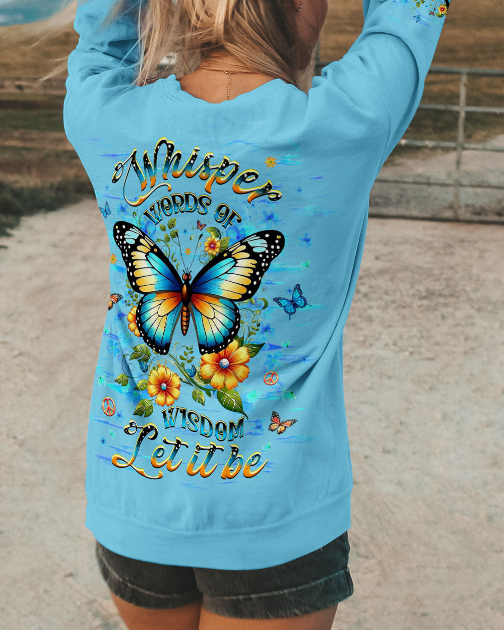 Whisper Words of Wisdom Let It Be Butterfly and Floral Graphic AOP Shirts _3_ W4JBd