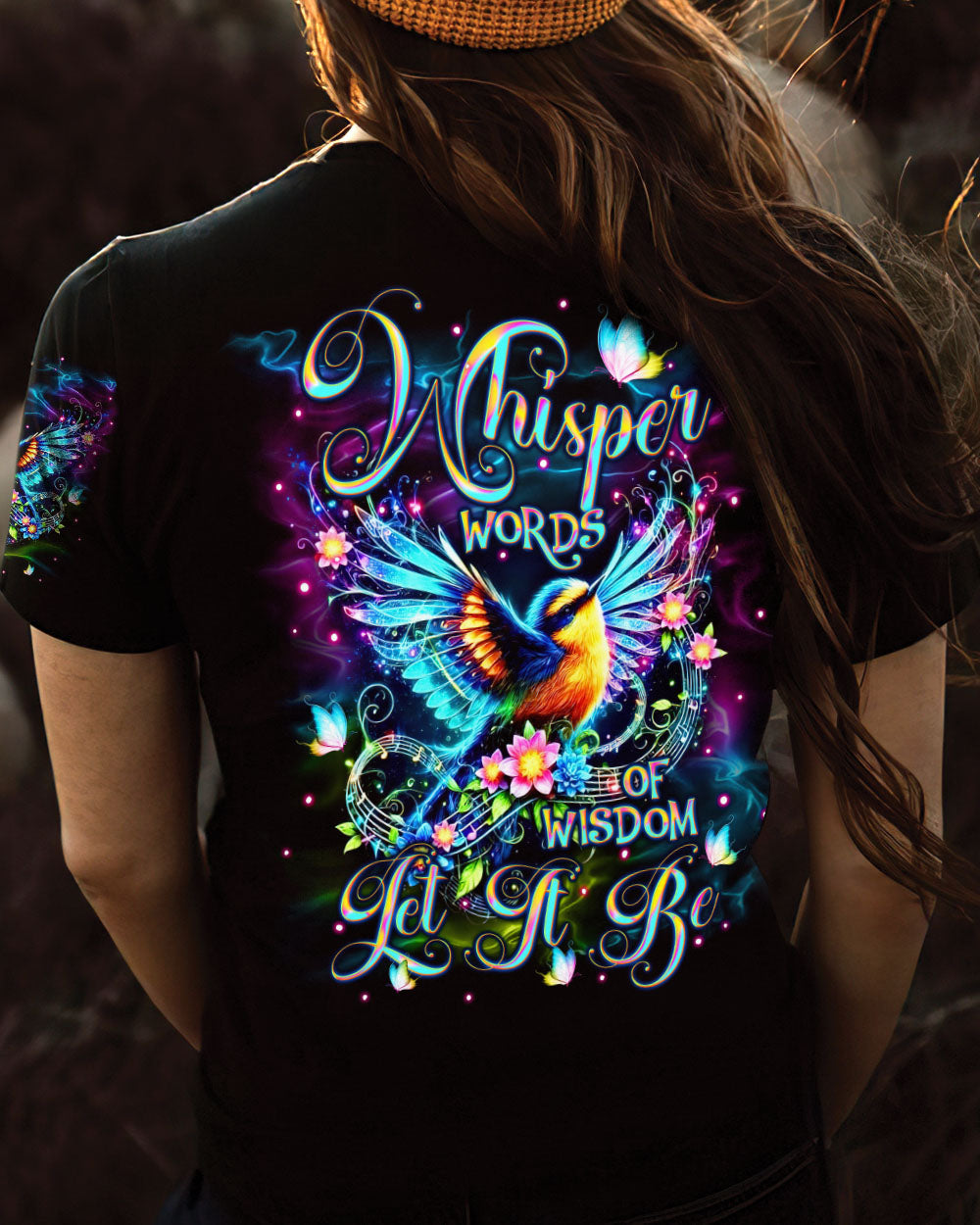 Whisper Words of Wisdom Let It Be Colorful Bird and Music Graphic AOP Shirts _6_ cnqxd