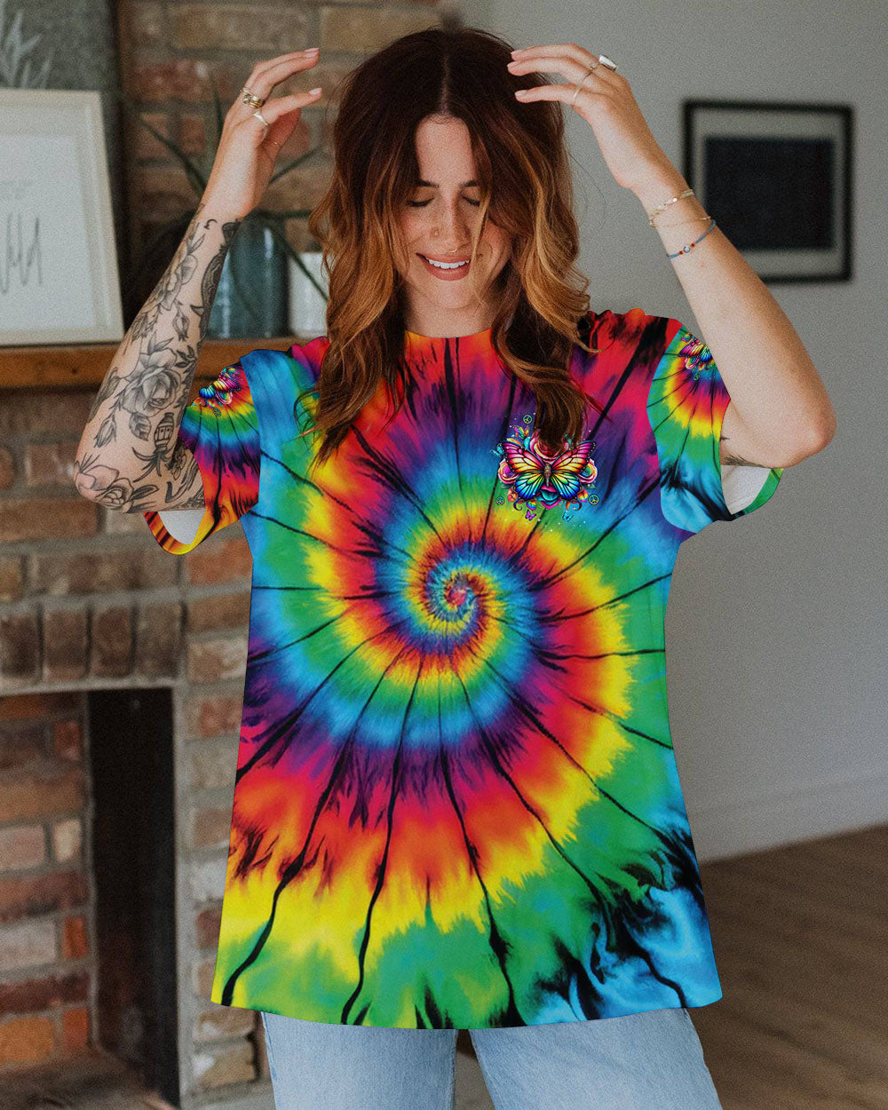Whisper Words of Wisdom Let It Be Colorful Butterfly Tie Dye AOP Shirts _10_ DBkzr