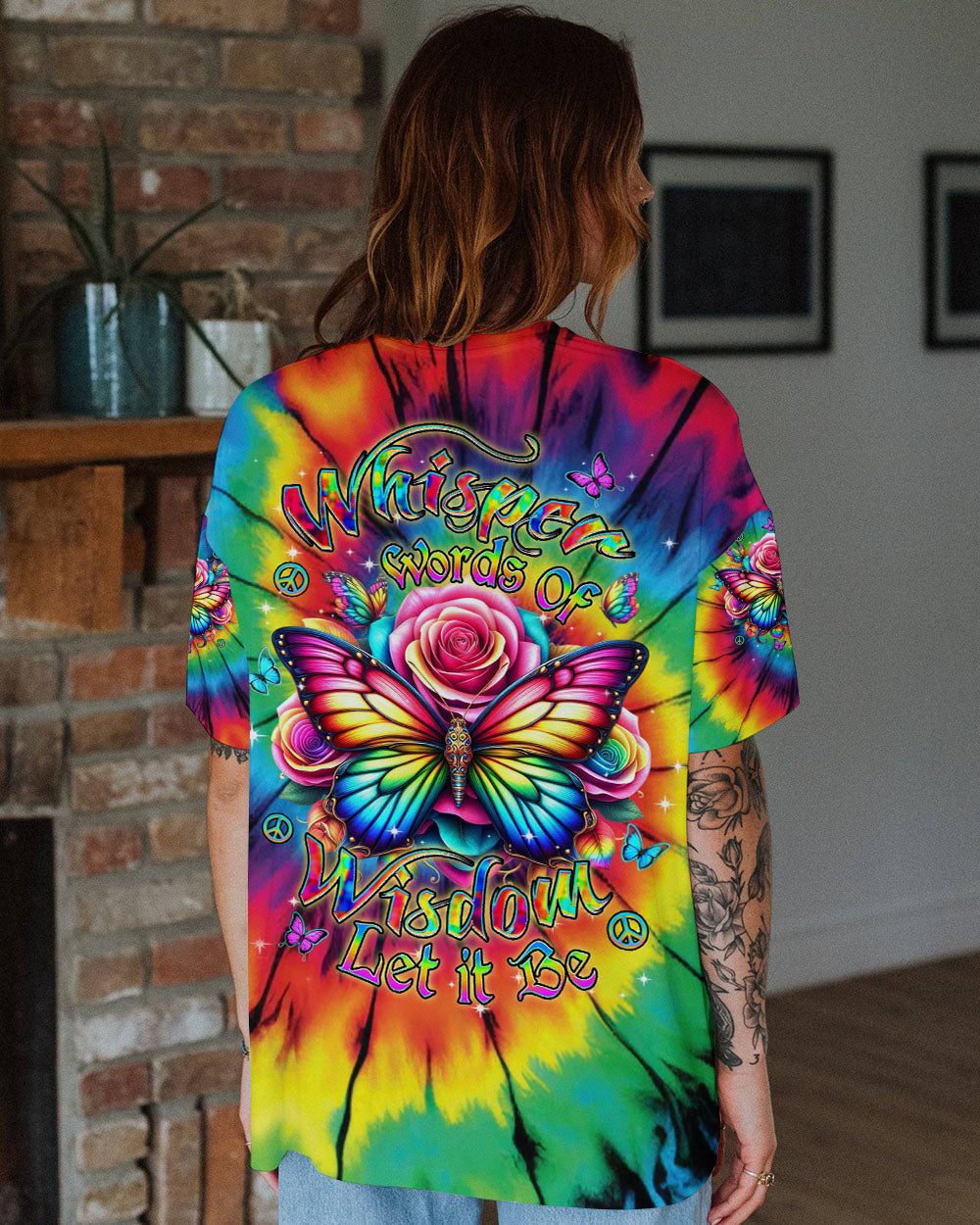 Whisper Words of Wisdom Let It Be Colorful Butterfly Tie Dye AOP Shirts _11_ raAnb