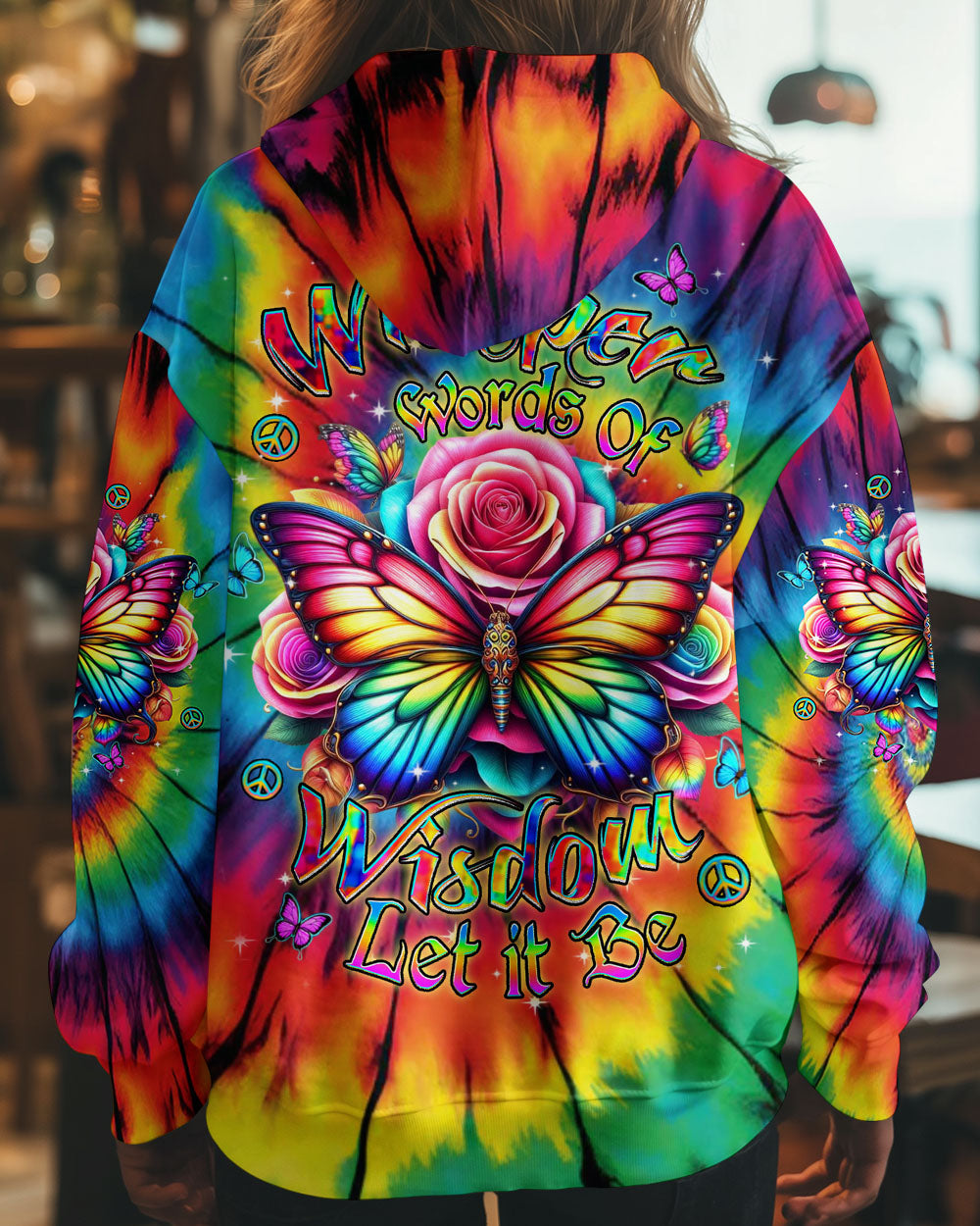 Whisper Words of Wisdom Let It Be Colorful Butterfly Tie Dye AOP Shirts _8_ qJrAc