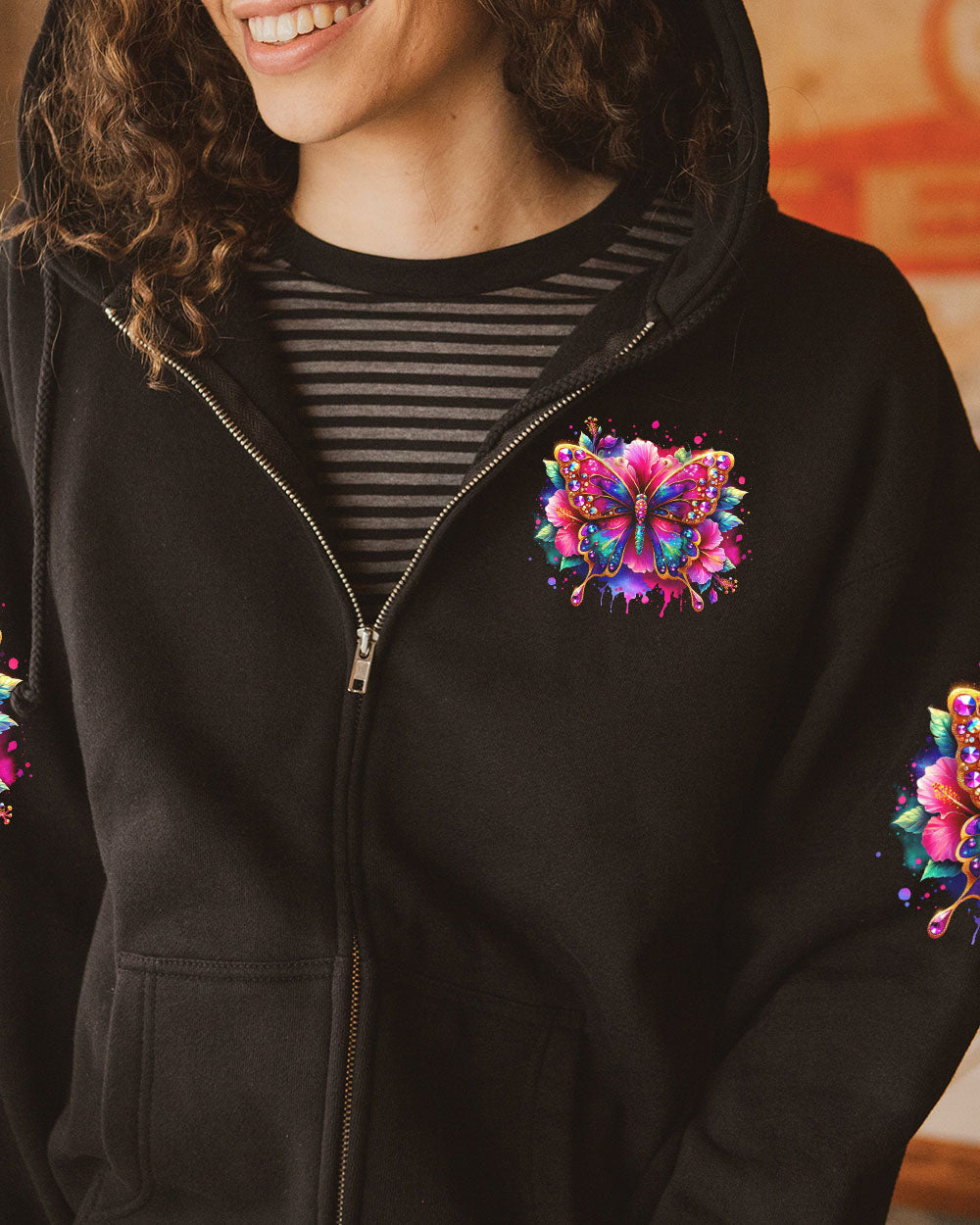 Whisper Words of Wisdom Let It Be Colorful Butterfly Vibrant Quote Graphic AOP Shirt _10_ sdgtb