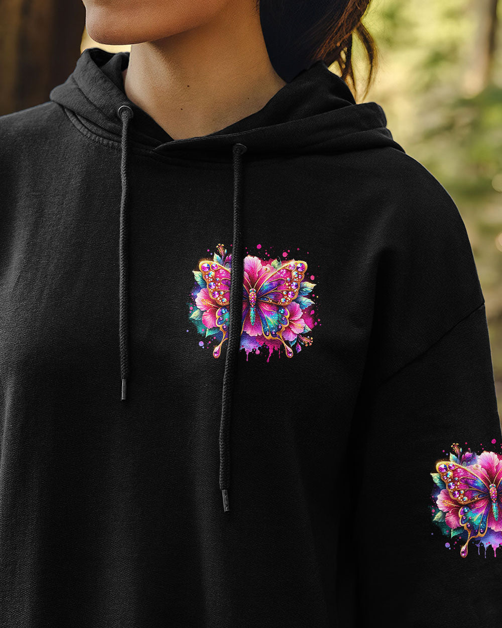 Whisper Words of Wisdom Let It Be Colorful Butterfly Vibrant Quote Graphic AOP Shirt _6_ zdzcb