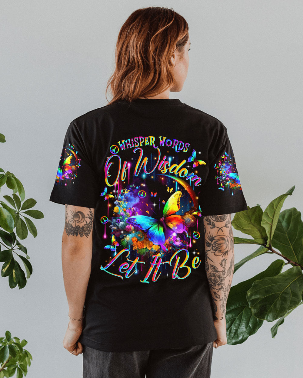 Whisper Words of Wisdom Let It Be Colorful Butterfly with Peace Signs AOP Shirts _3_ bOrkO