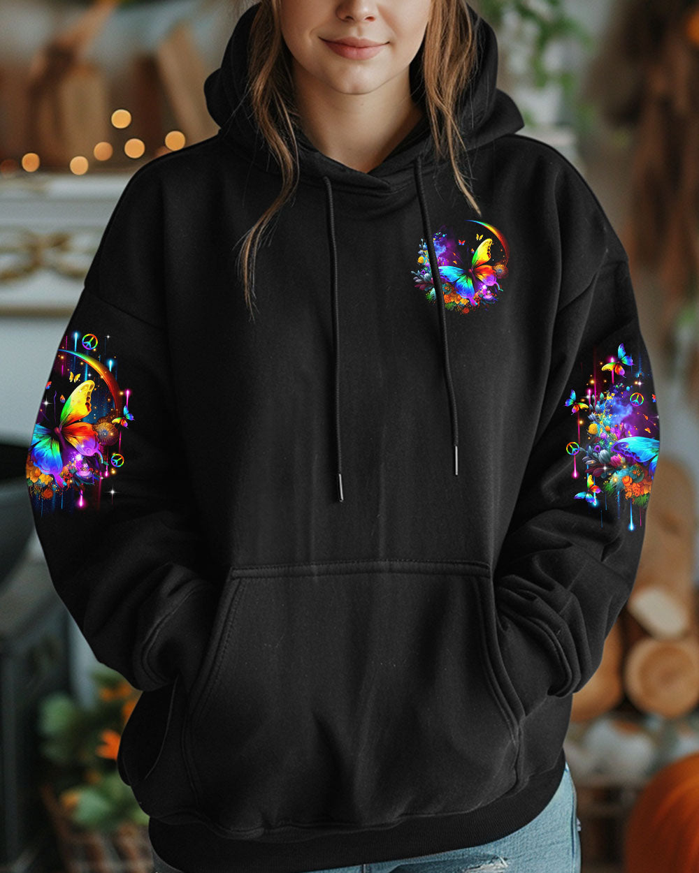 Whisper Words of Wisdom Let It Be Colorful Butterfly with Peace Signs AOP Shirts _6_ AFtA7