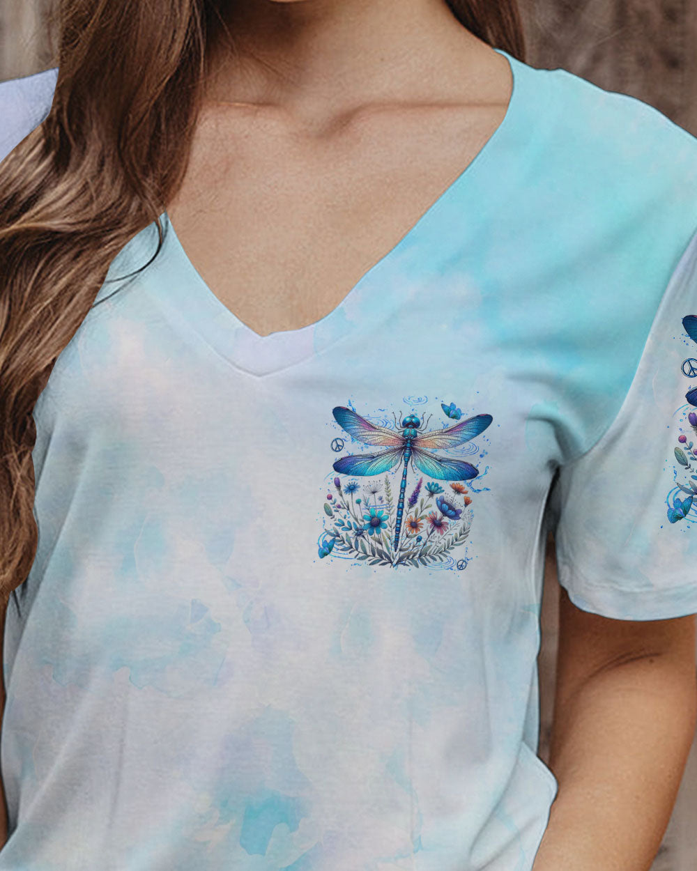 Whisper Words of Wisdom Let It Be Dragonfly Blue Tie Dye Floral AOP Shirts _10_ E43Zx