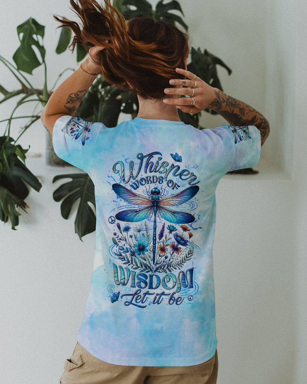 Whisper Words of Wisdom Let It Be Dragonfly Blue Tie Dye Floral AOP Shirts _11_ NkMwD