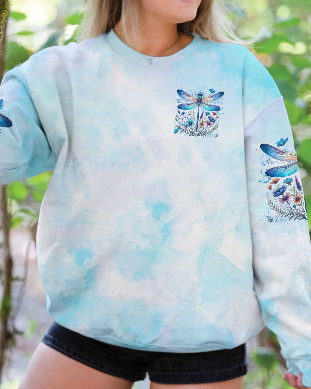 Whisper Words of Wisdom Let It Be Dragonfly Blue Tie Dye Floral AOP Shirts _2_ ZFVFM