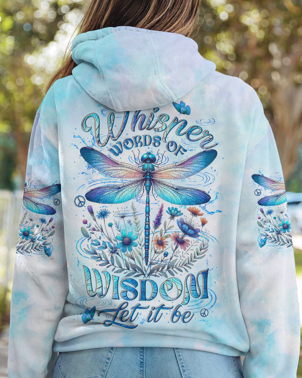 Whisper Words of Wisdom Let It Be Dragonfly Blue Tie Dye Floral AOP Shirts _8_ iw71U