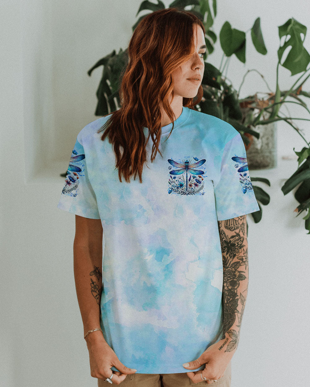 Whisper Words of Wisdom Let It Be Dragonfly Blue Tie Dye Floral AOP Shirts _9_ zYnCb
