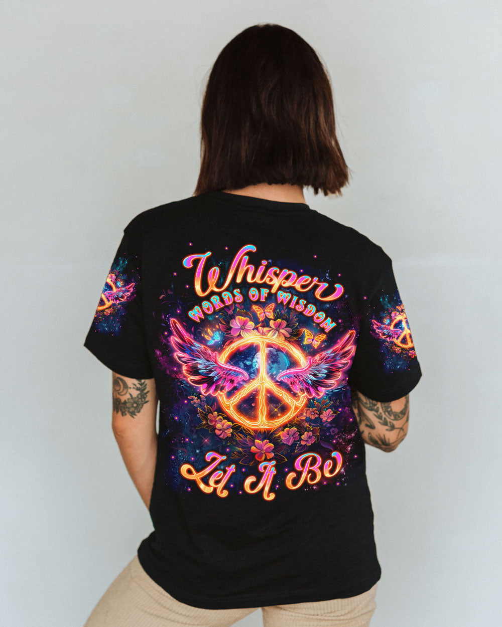 Whisper Words of Wisdom Let It Be Fire Peace Sign Wings Flowers AOP Shirts _10_ 9W5qq