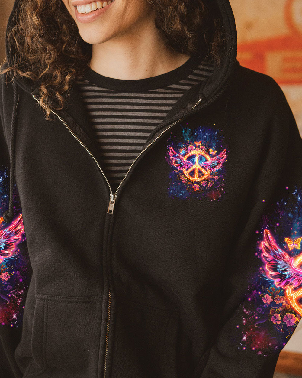 Whisper Words of Wisdom Let It Be Fire Peace Sign Wings Flowers AOP Shirts _4_ vZxQx